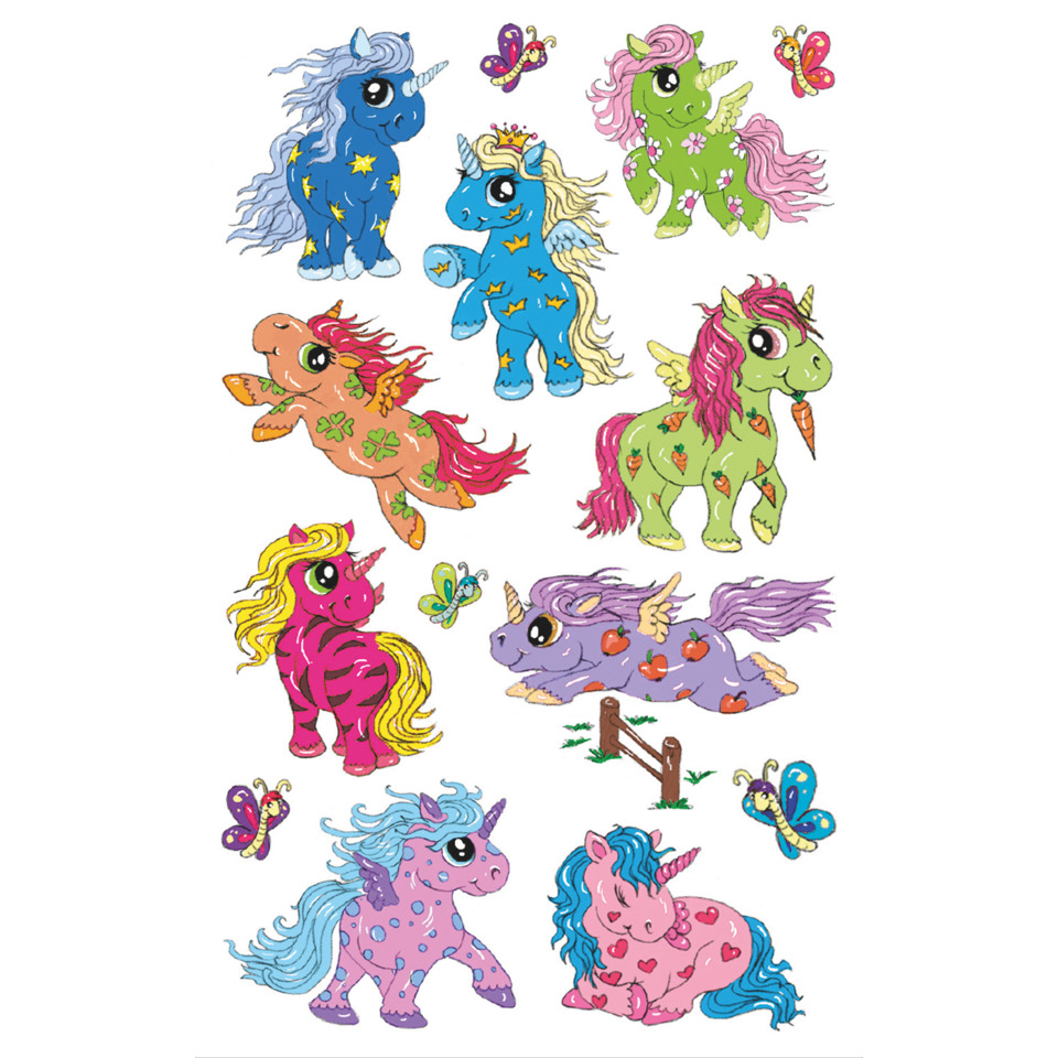 Pferdchen, Einhorn, Sticker, niedlich, Schmetterlinge