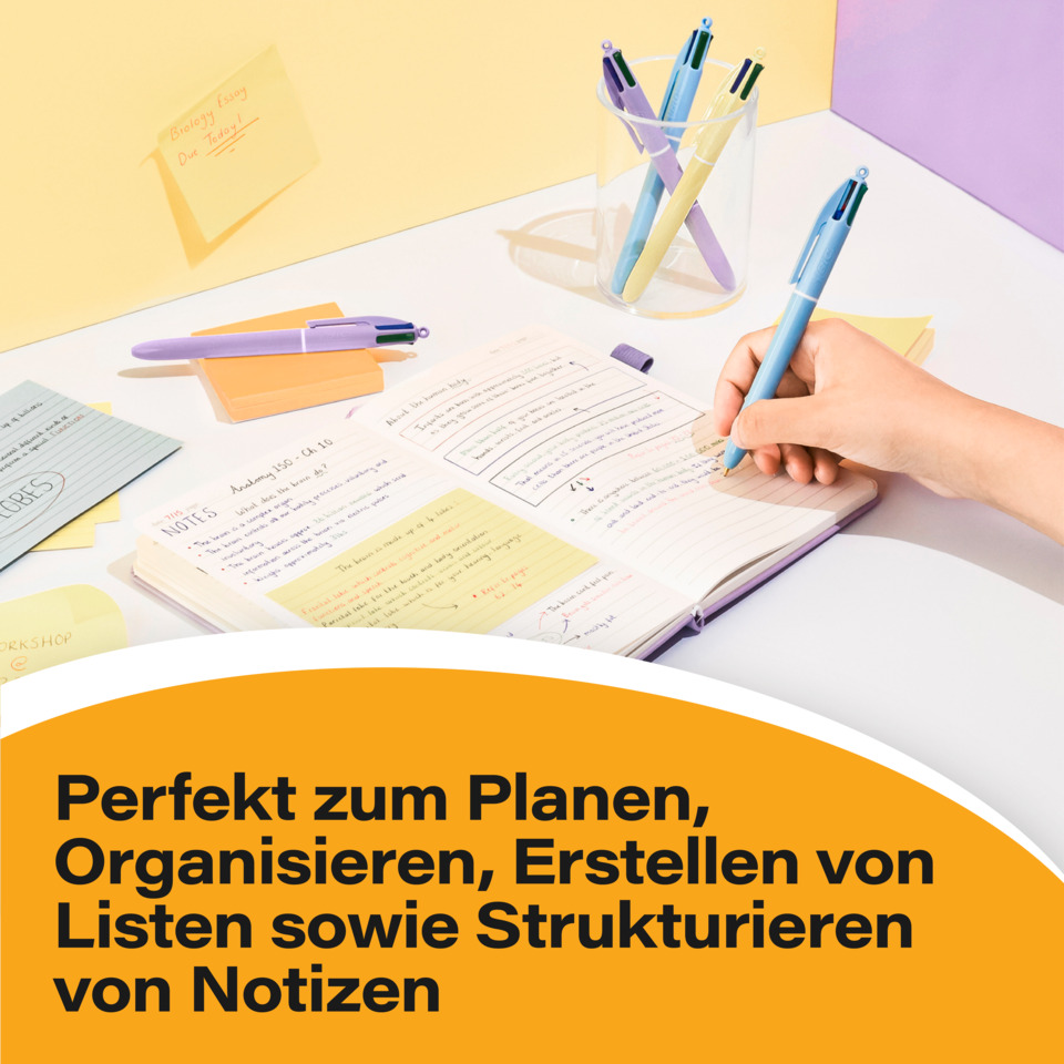 Notizbuch, Stift, Schreibtisch, Klebepads, Papier