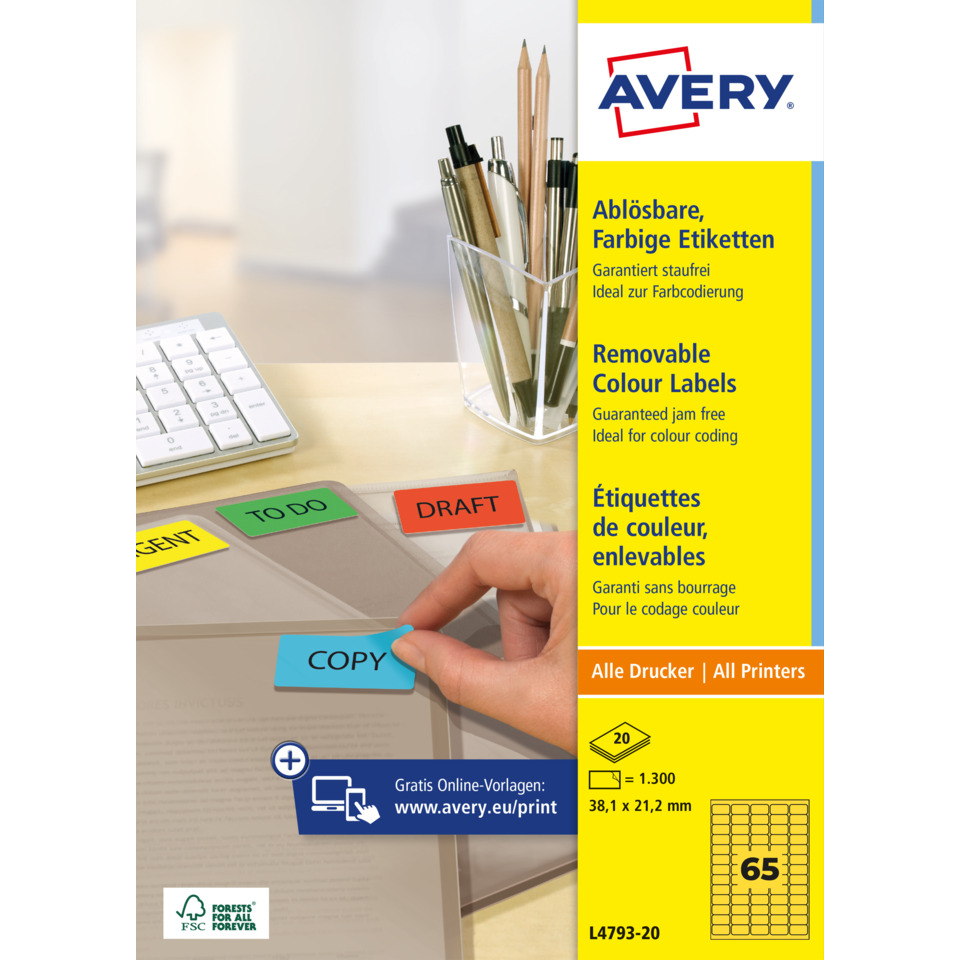 Etiketten, Farbetiketten, abnehmbare Etiketten, Büro Schreibtisch, Avery sichtbar