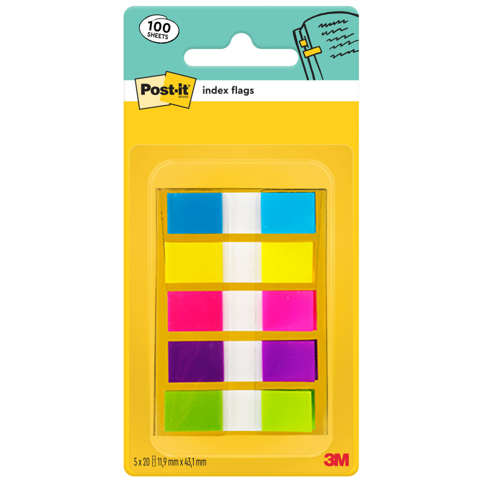 post-it flags, index flags, highlighter sticks, sticky notes, colorful flags