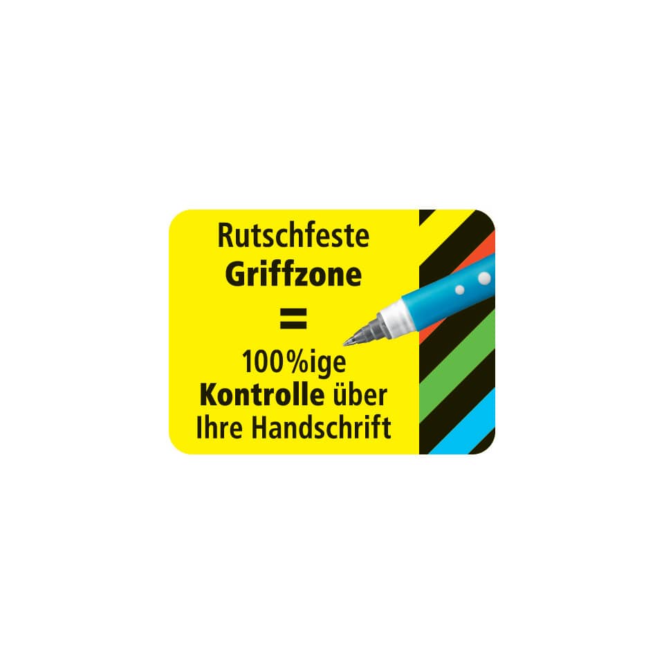 Schilderung, Rutschfeste Griffzone, Kleber/Pen, 100%ige Kontrolle, Handschrift