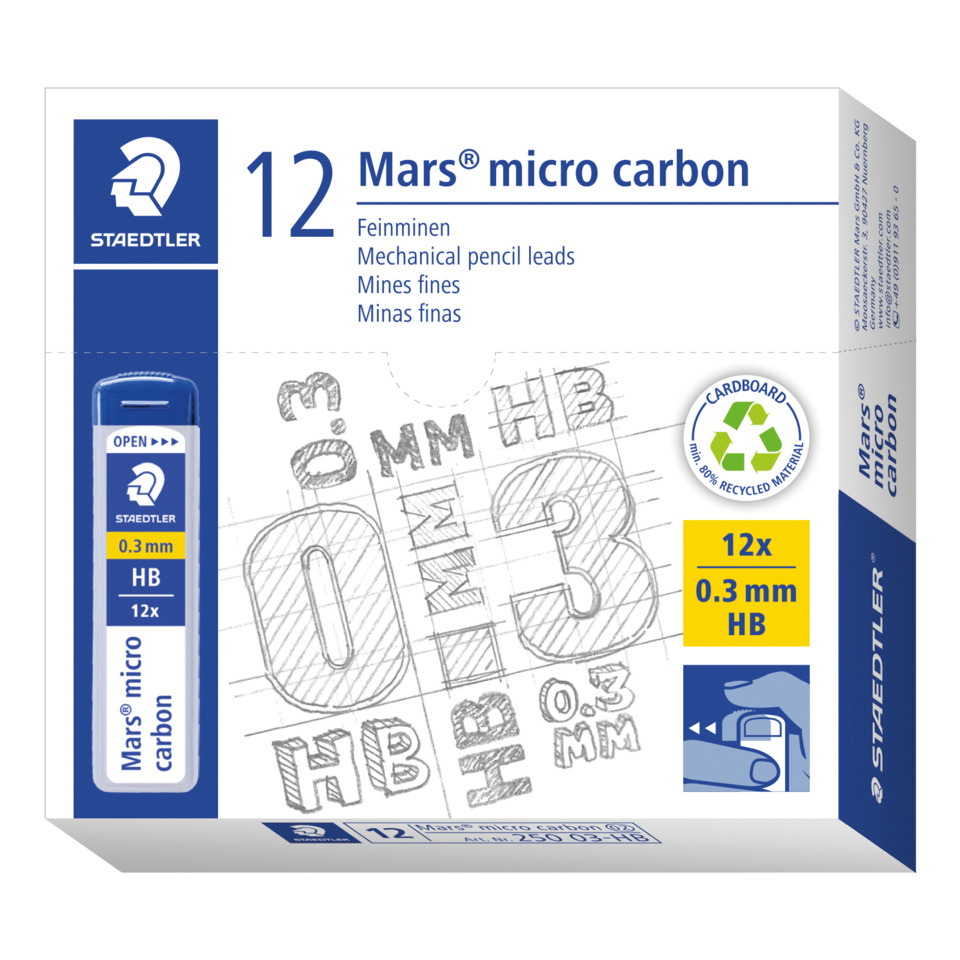 3.0x, HB, HB micro carbon, Bleistiftminen, 12x