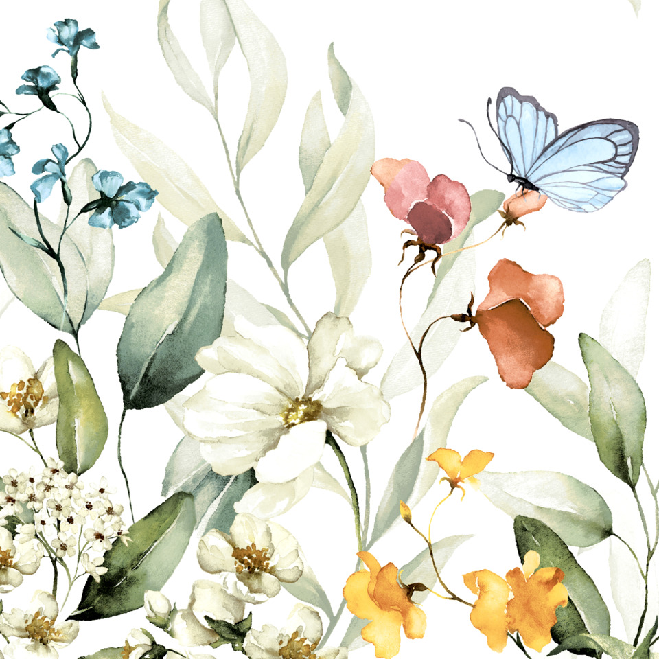 blumen, floral, blüten, blätter, schmetterling