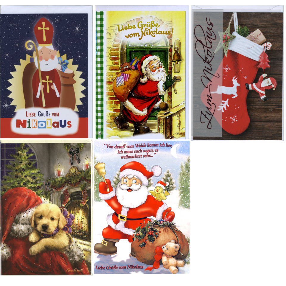 Nikolaus Karte, Weihnachtskarte, Santa Claus, Nikolaus, Geschenke