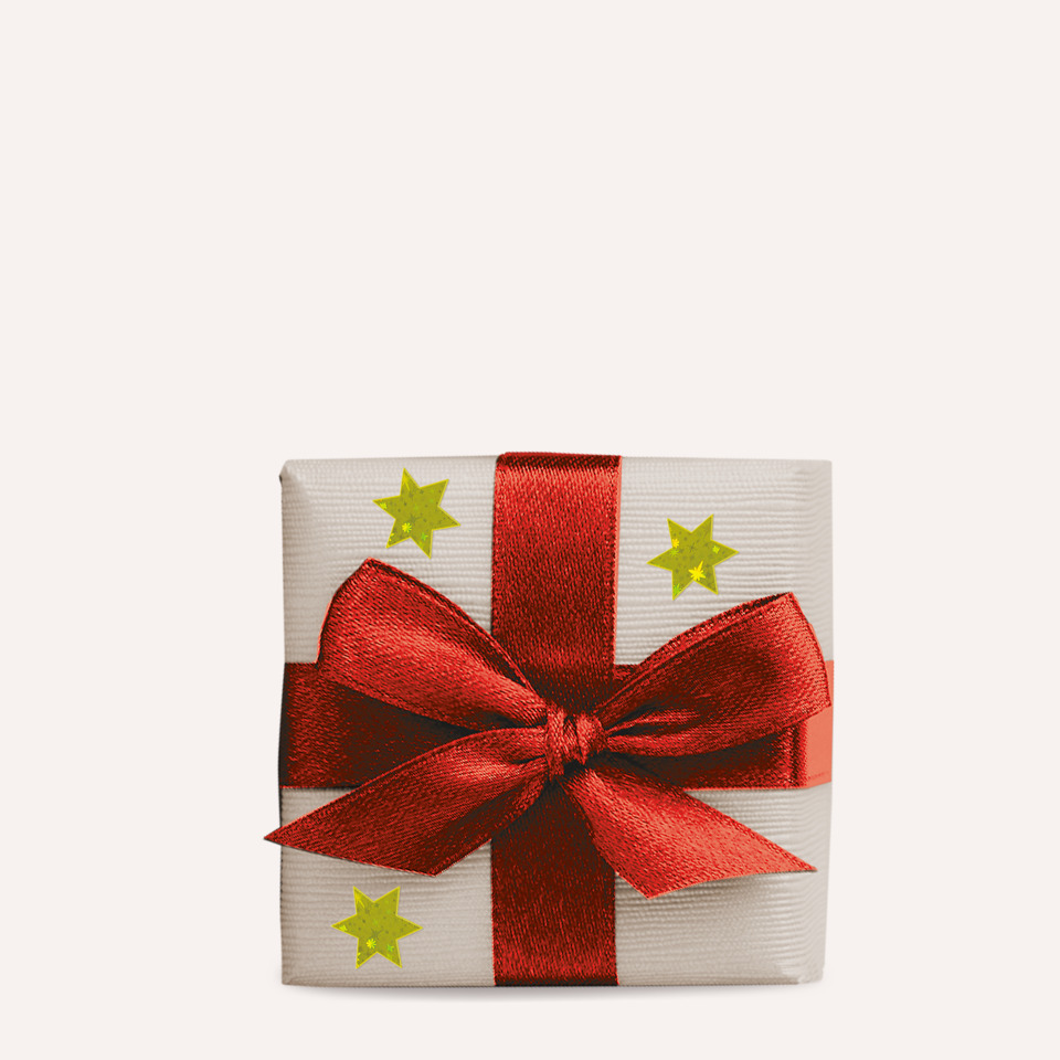 Geschenk, Päckchen, verpackt, rotes Band, Sterne