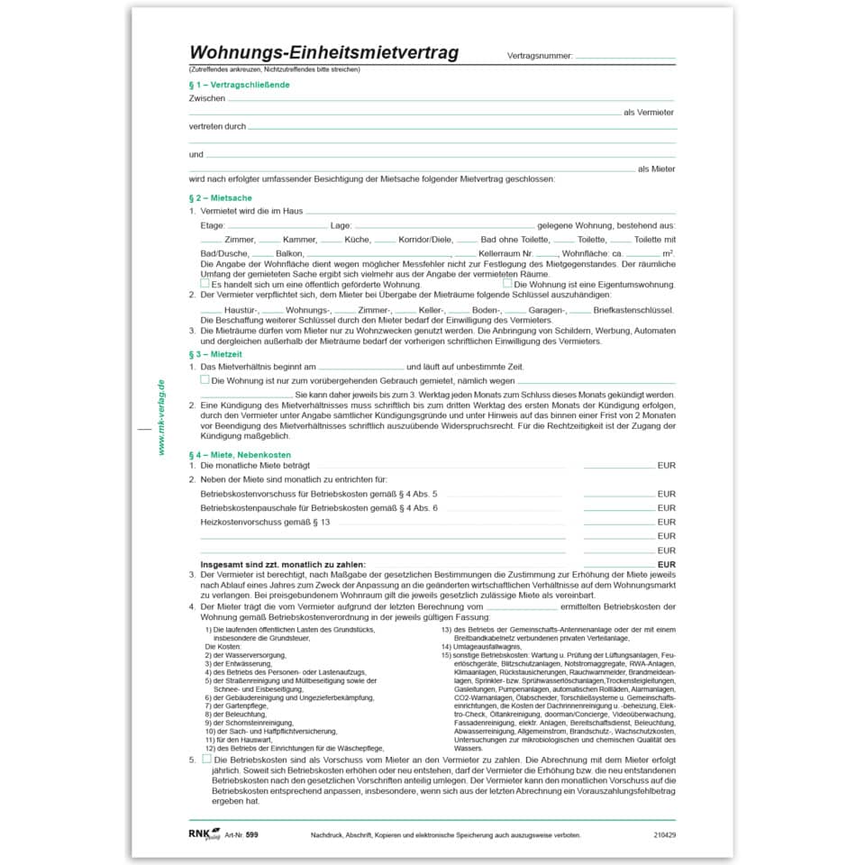 Mietvertrag, Wohnung, Vertrag, Mietkaution, Konditionen