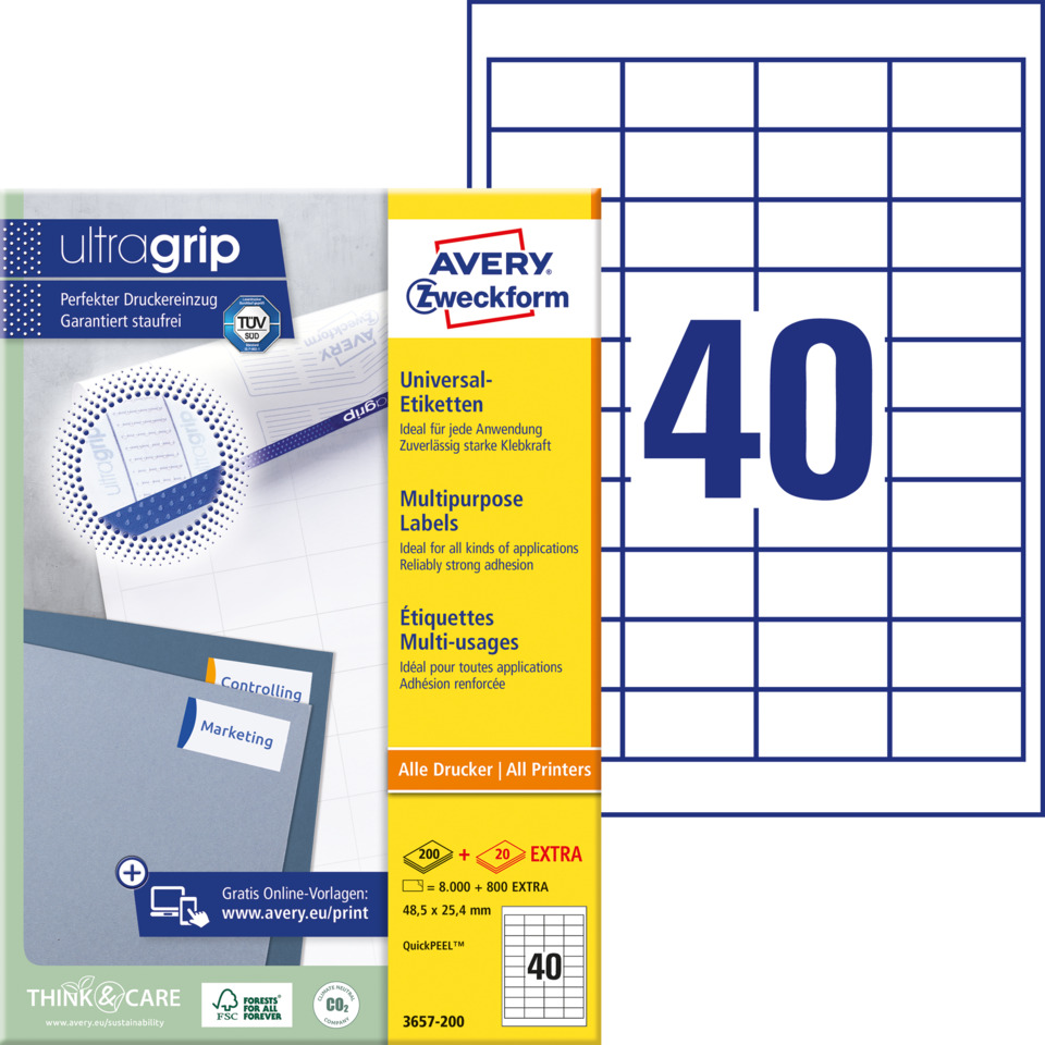 Avery标签, Universal-Etiketten, Multifunctional Labels, Druckeretiketten, 40 Seiten