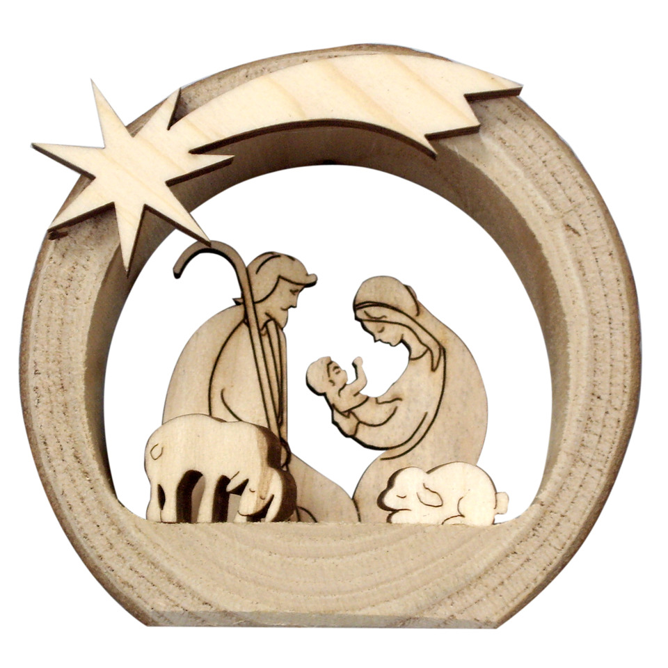 Holzschnitt, Krippe, Sterne, Winterdeko, Nativity