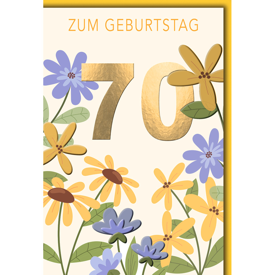 geburtstag, blumen, goldene zahl, 70, karte