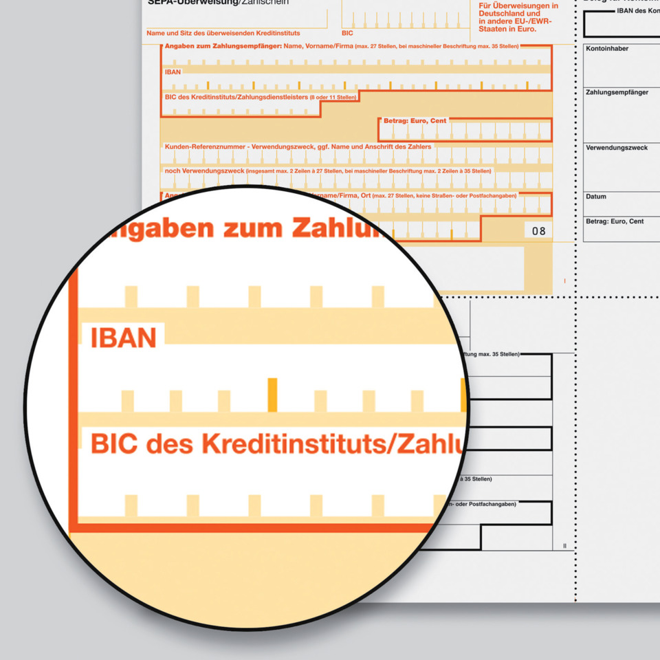 IBAN, BIC, Kreditinstitut, Zahlung, Formular