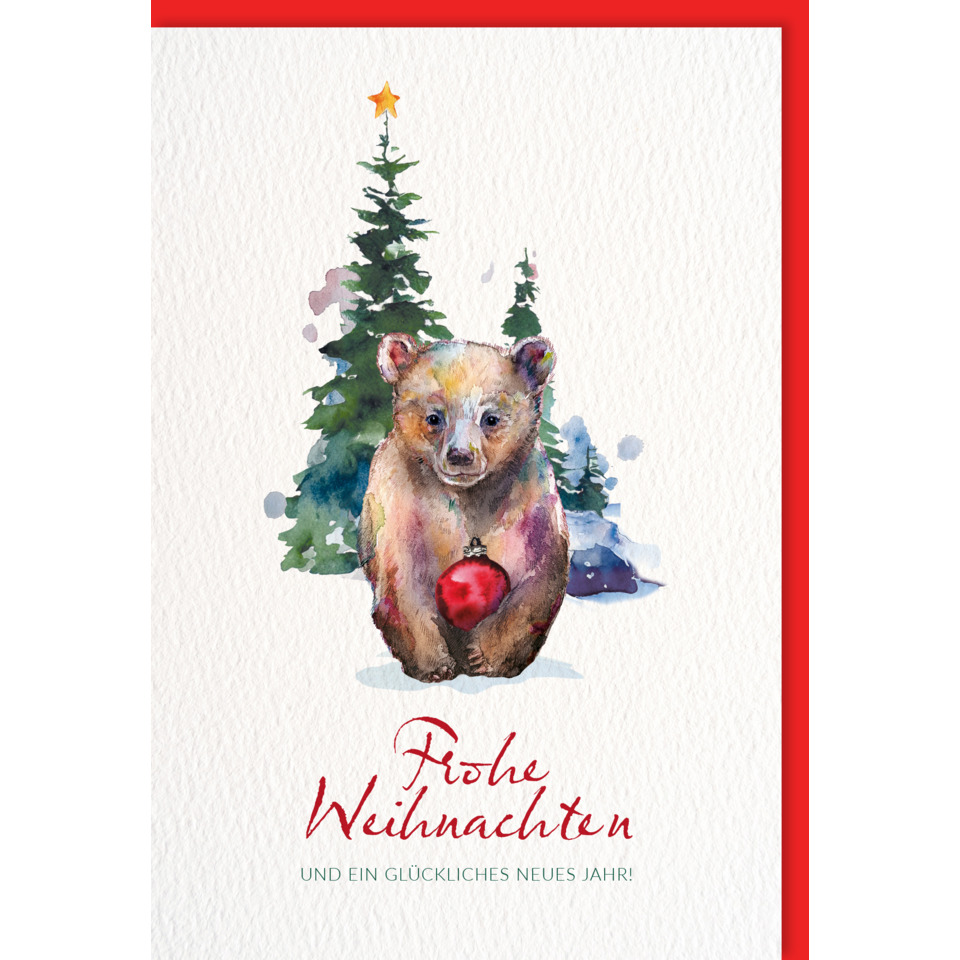 Bär, Weihnachten, Baum, Rotkugel, Aquarell
