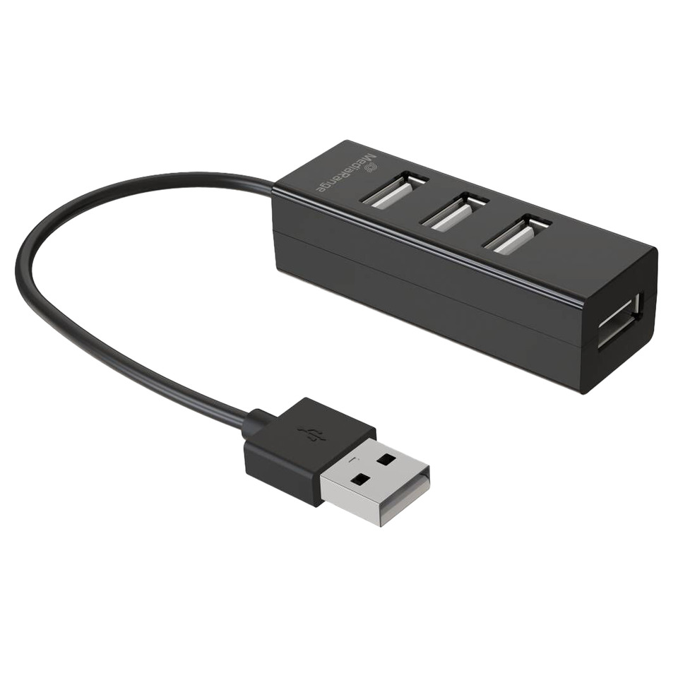 USB-Hub, 4-Port, USB 2.0, Schwarz, Kabel-Adapter