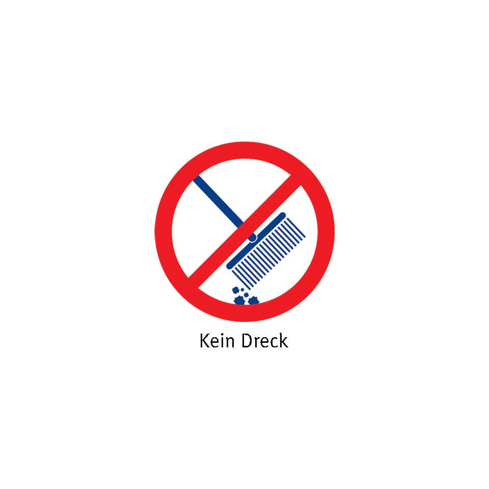 kein Dreck, keine Fussel, Reinigungszeichen, Putzhinweis, kein Staub