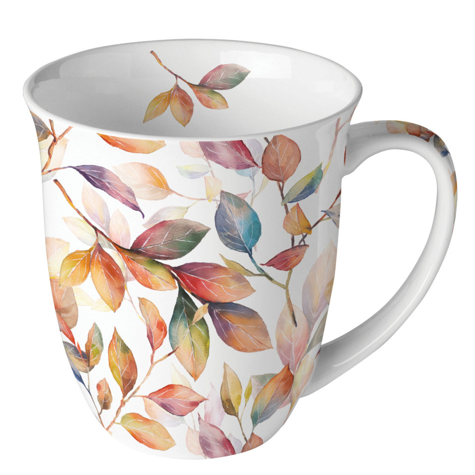 Tasse, Becher, Keramik, Blättermustermotiv, Mehrfarbig