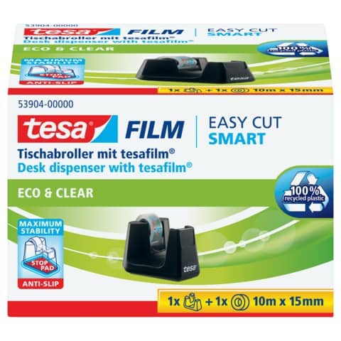 Tischabroller Easy Cut® Smart+1 Rolle, 10mx15mm, schwarz TESA 53904-00000-00