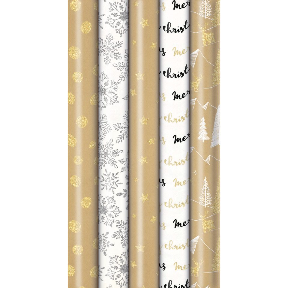 Geschenkpapier, Weihnachtsdeko, Gold, Muster, Rolldruck