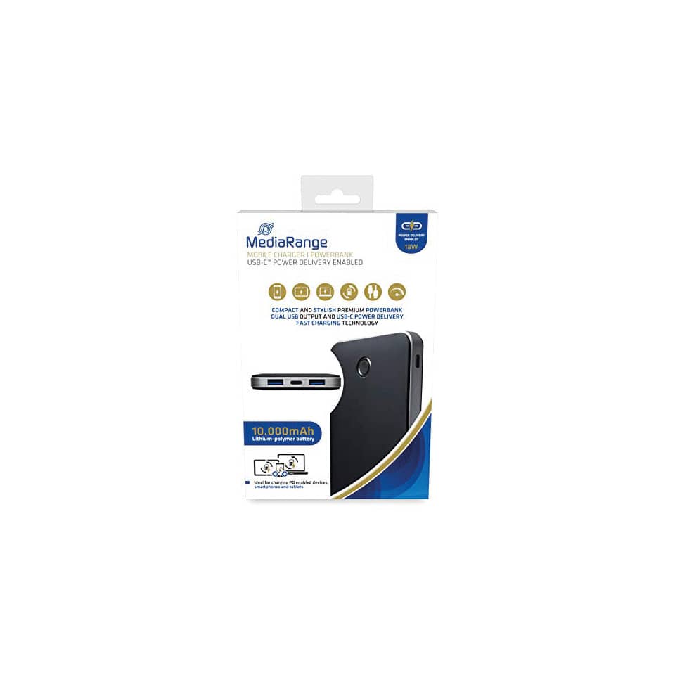 powerbank, 10.000mAh, dual USB, USB-C, kabelloses Laden