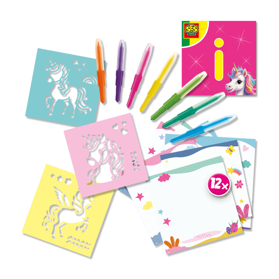 malvorlagen, stifte-set, unicorn, postkarten, sticker