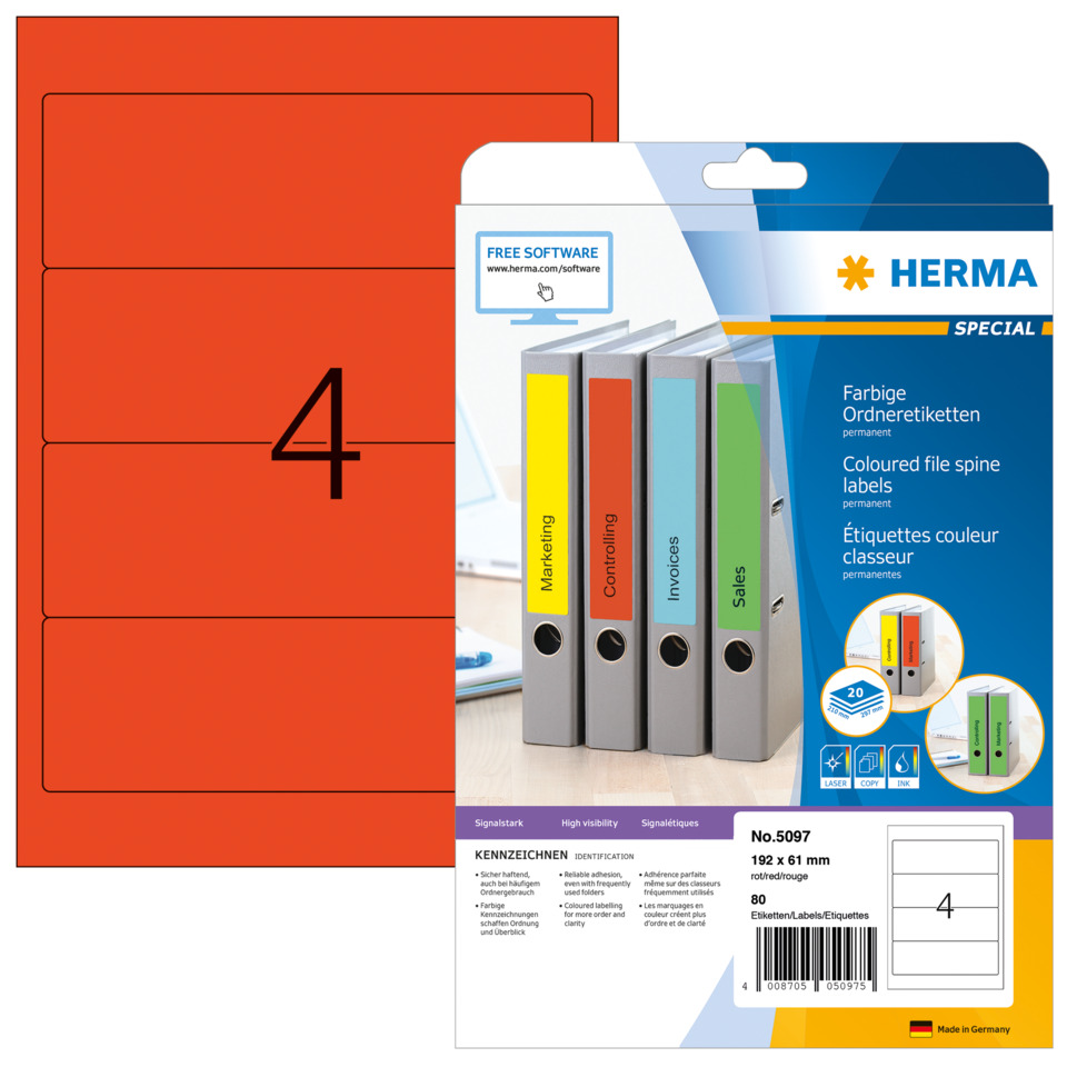 Ordneretiketten, Colorierte Ordneretiketten, Spine Labels, 4er Pack, Permanente Etiketten, Ordneretiketten, Colored file spine labels, Spine labels, Folder labels, Permanent labels