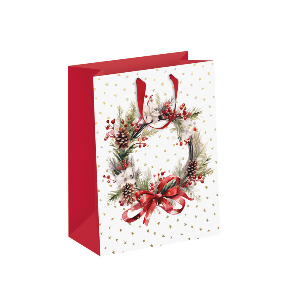 Weihnachtsgeschenkverpackung, Geschenktüte, Weihnachtskranz, Weihnachten, Rote Tasche