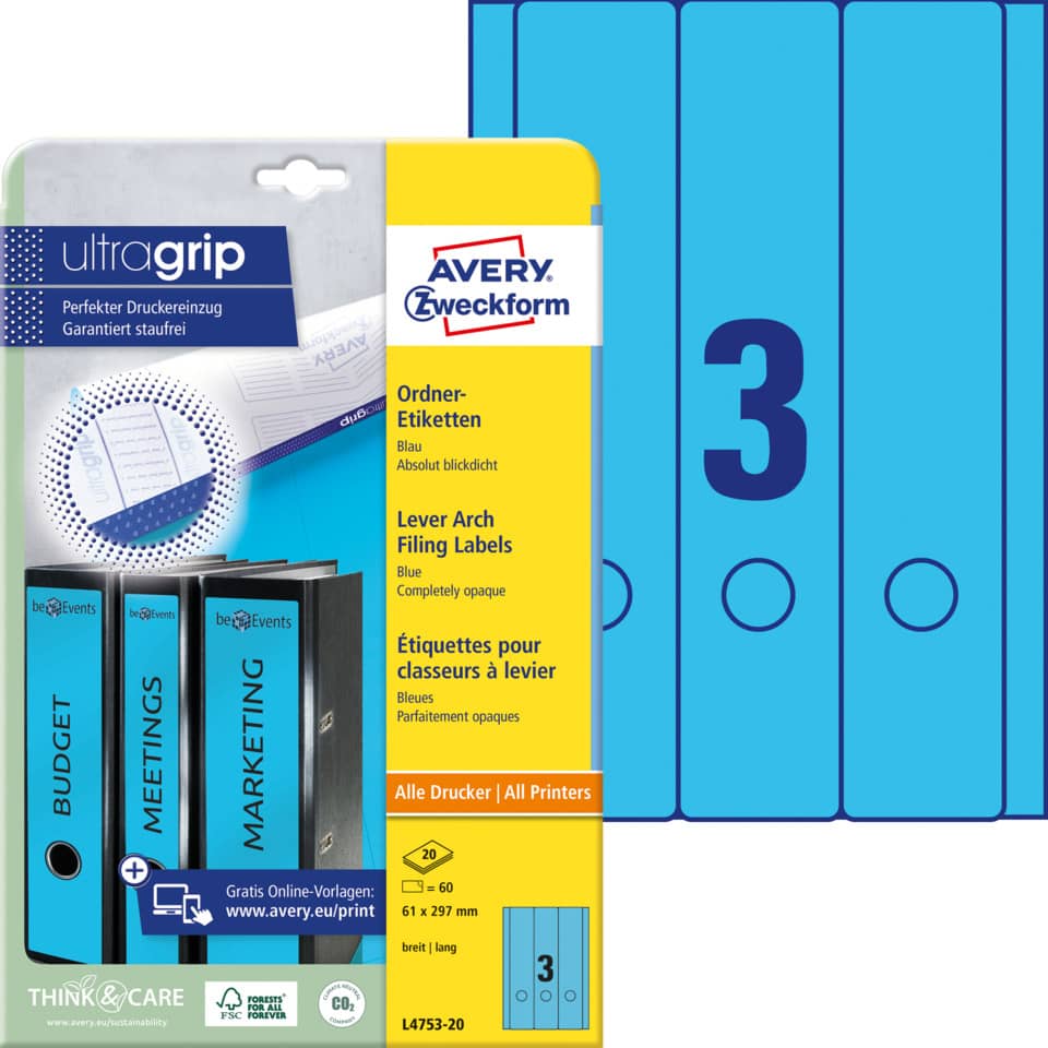 Ordneretiketten, Avery Zweckform, Druckerpapier, Ordner, Ordnerblau