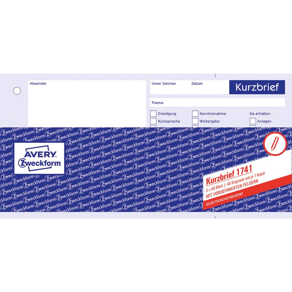 Kurzbrief, Postkarte, Schreibpapier, Zweckform, Avery