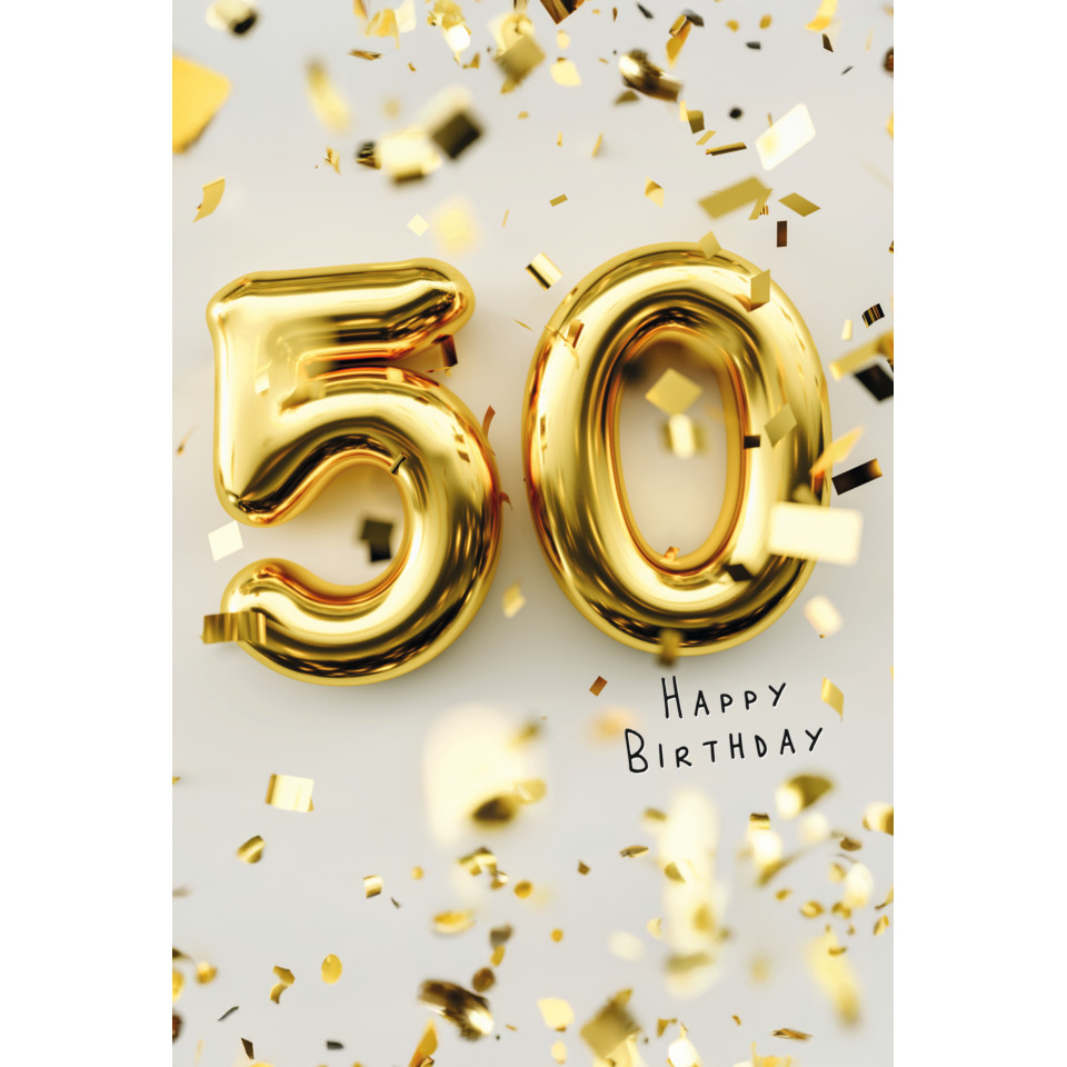 gold, balloons, 50th, birthday, confetti