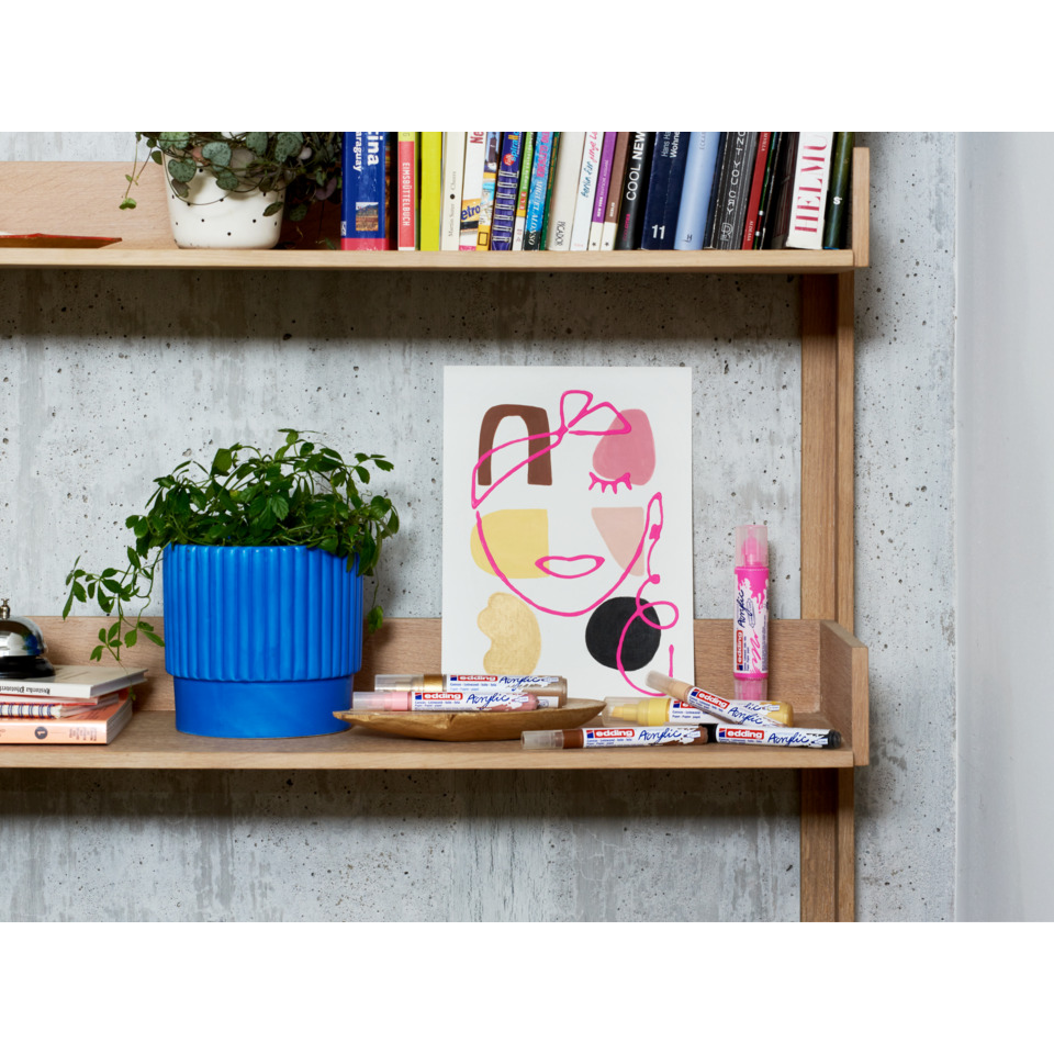 Pflanze, Blumentopf, Skizzenpapier, Kunstdruck, Tafelbild, Pflanze, blaue Topf, Regal, Kunstdruck, Marker
