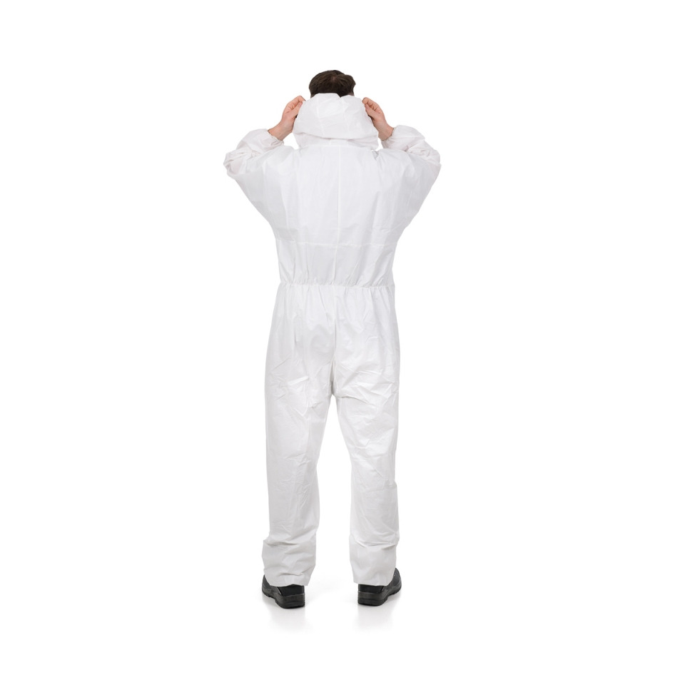 Overall in white, Kapuzen-Jumpsuit, Elastischer Bund, Ganzkörperanzug, Schutzhülle