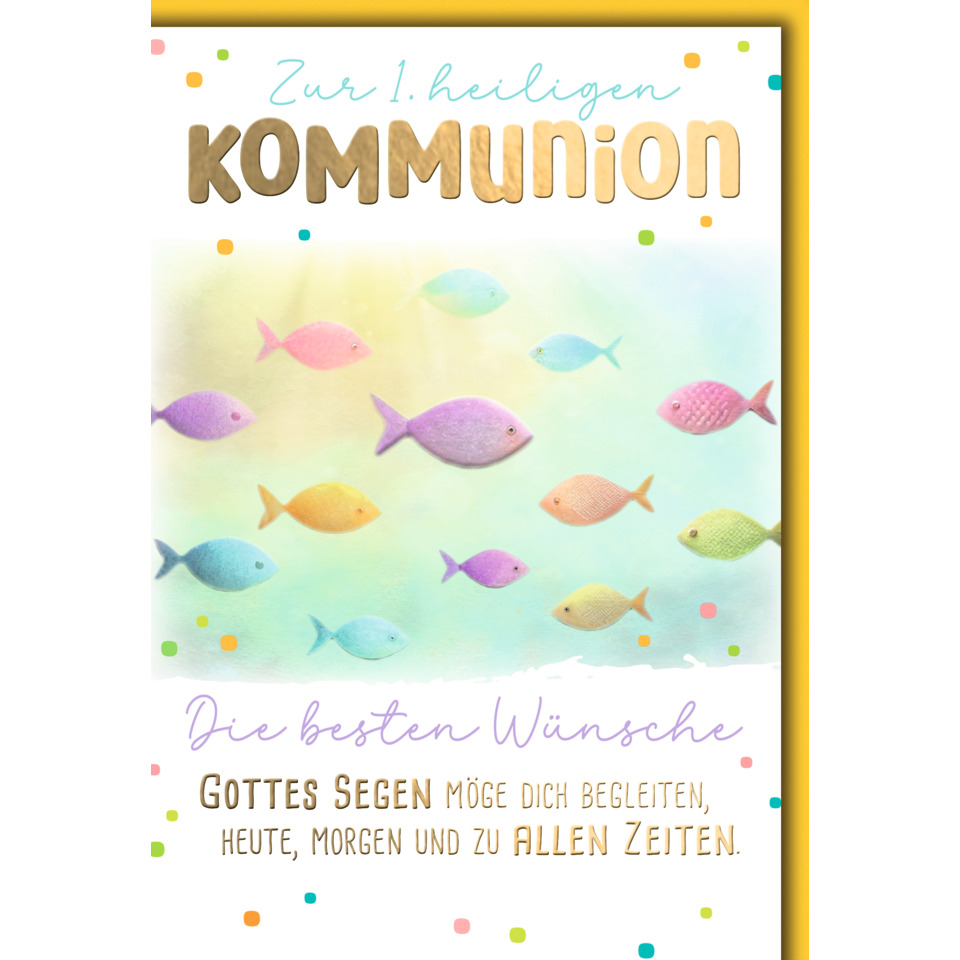 Kommunion Poster, Farbenfisch-Motiv, Spruchkarte, Grafik Poster, Grußkarte zur Kommunion