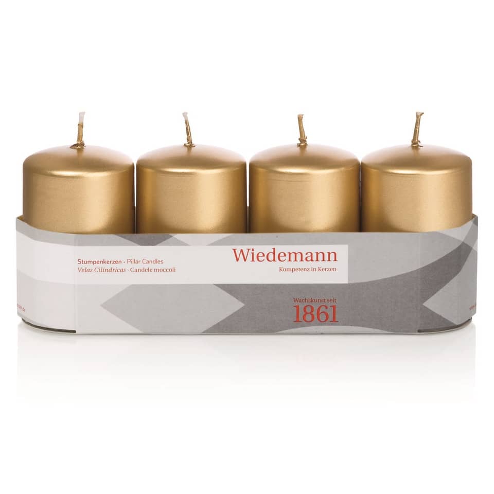 Stumpenkerzen, Pillar Candles, goldene Kerzen, 4er-Pack, Wiedemann