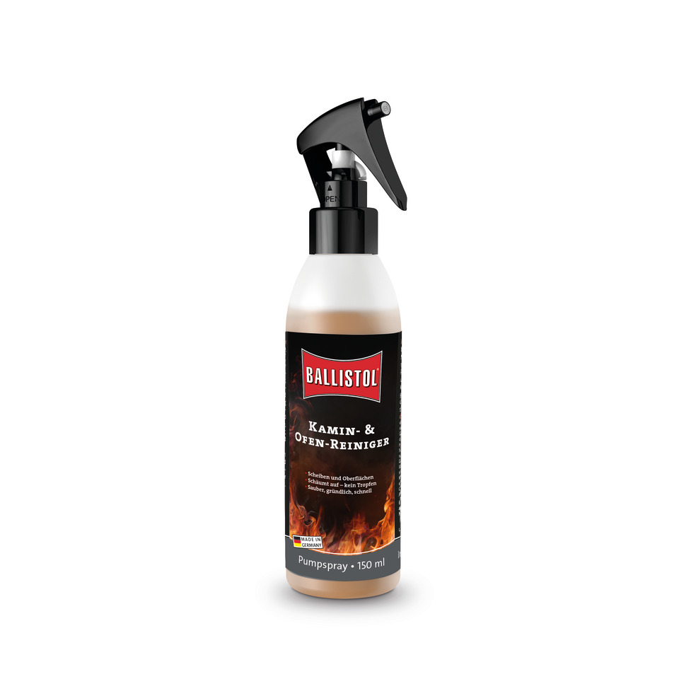Kaminreiniger, Ofenreiniger, Pumpspray, Baustoffreiniger, Flammenlogo