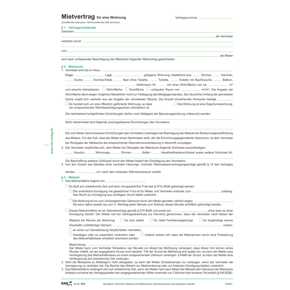 Mietvertrag, Dokument, Formular, Vertragsart, Kostendetails