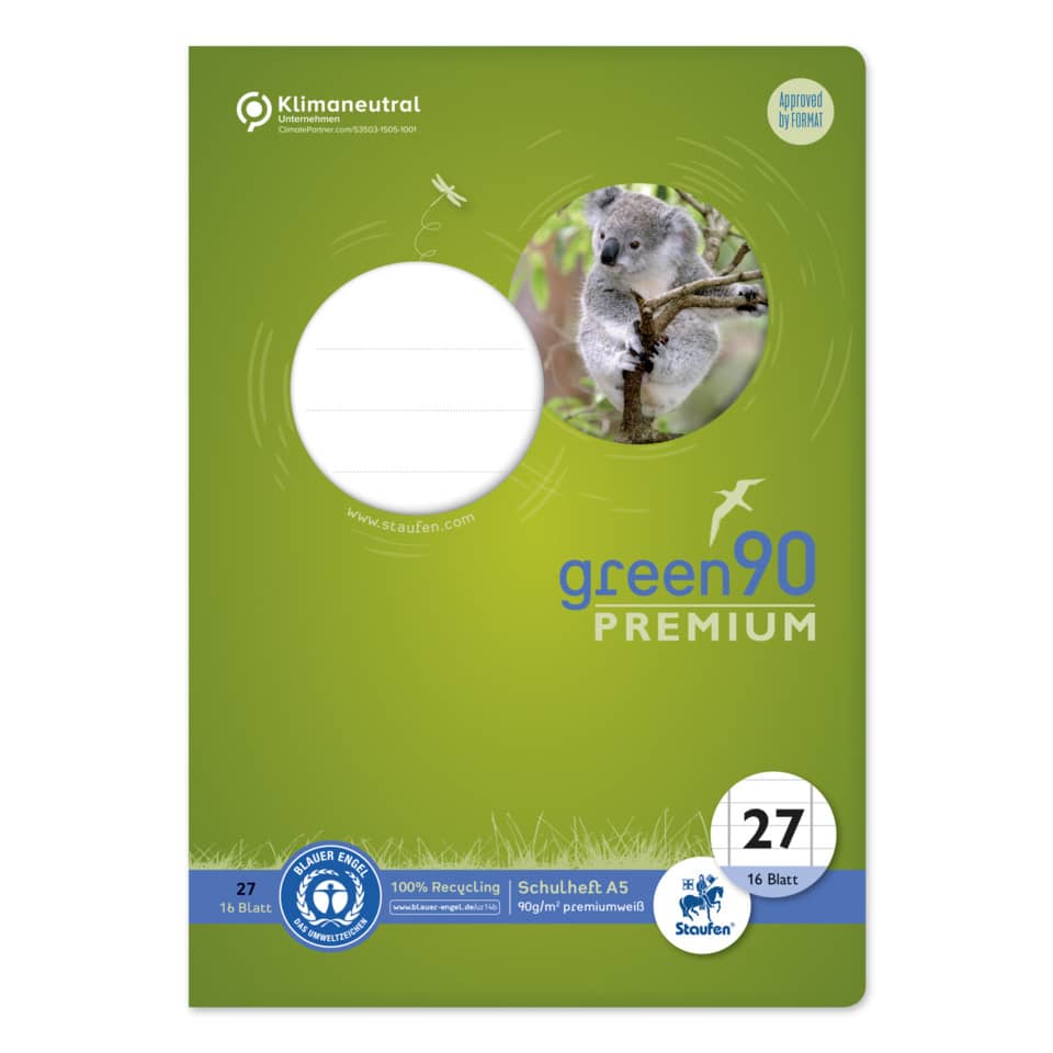 Grünes Layout, Klimaneutral, Premium, A5 Schulheft, Recycling-Papier