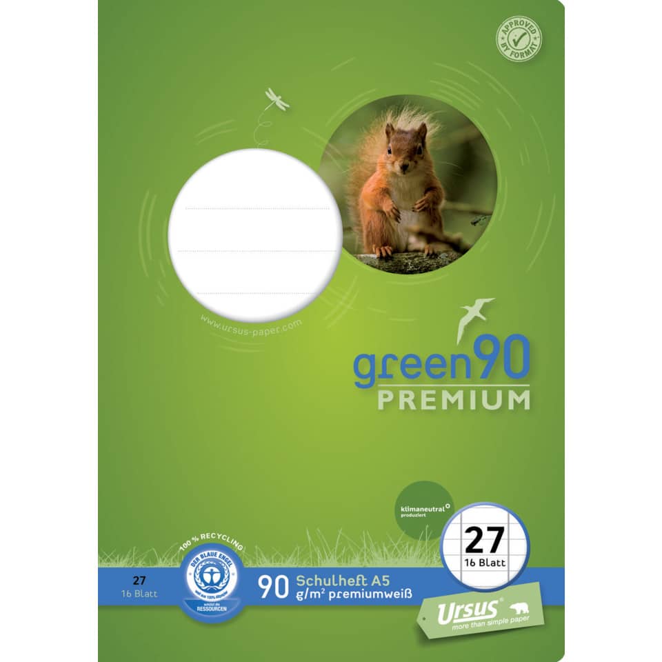 grün, Eichhörnchen, runder Ausschnitt, Premium-Papier, A5Heft
