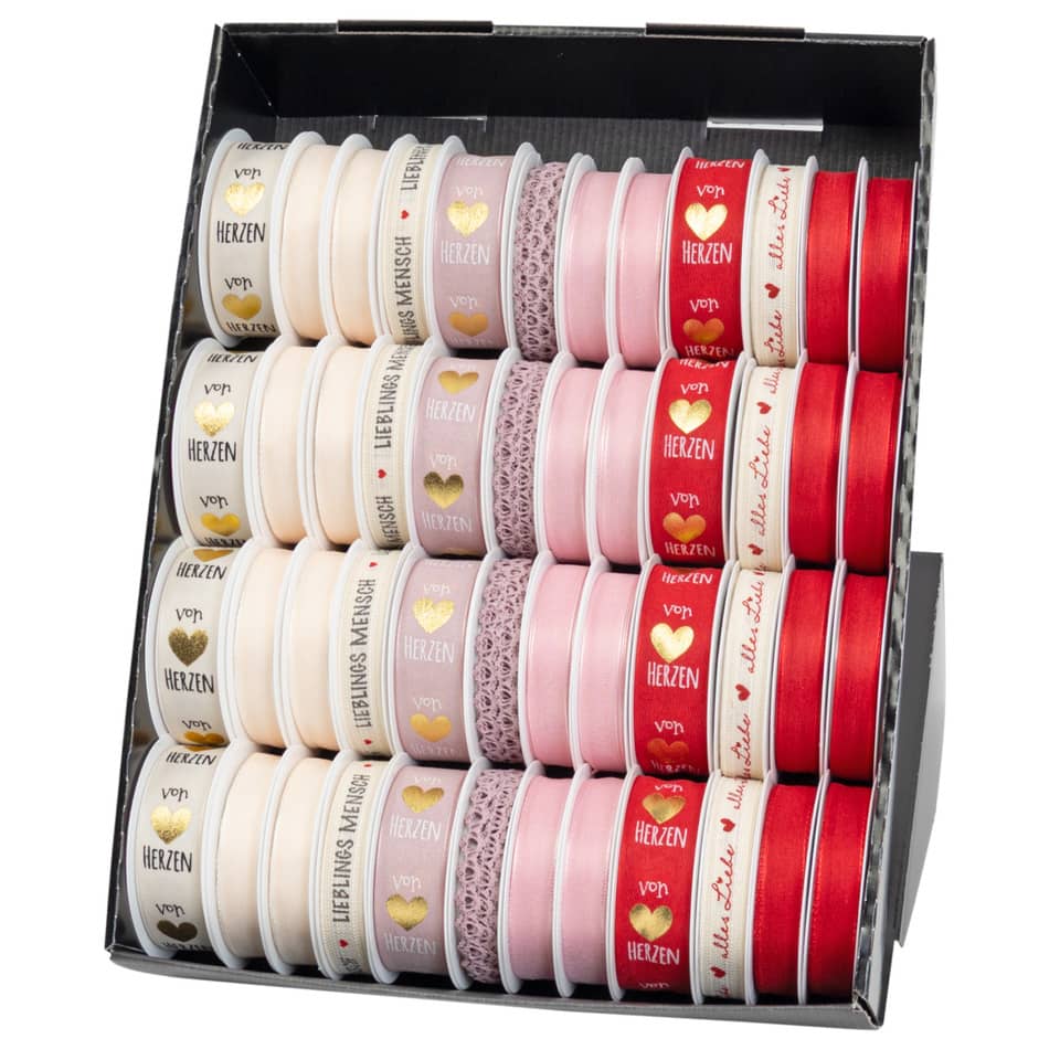 Ribbon, Spule, Deko-Band, Herz, Rot