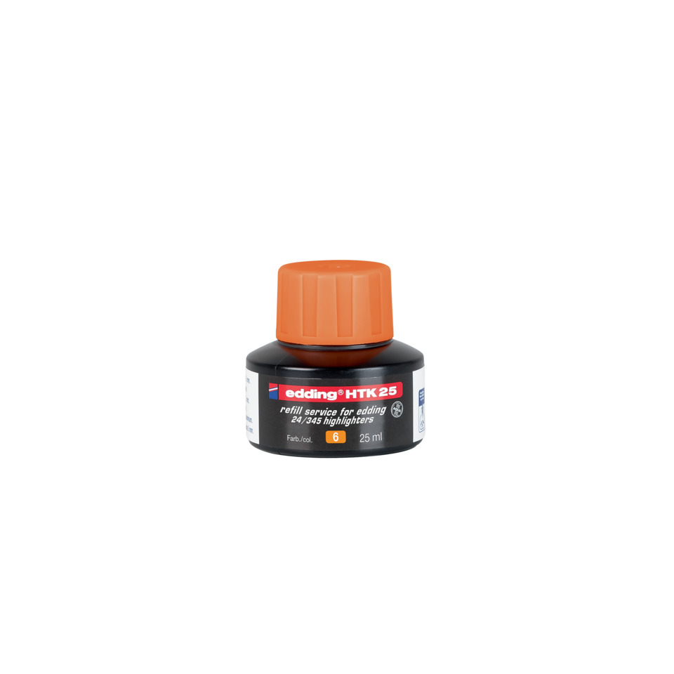 Nachfüllflasche, Edding HTK25, Tintenbehälter, orange Deckel, 25 ml