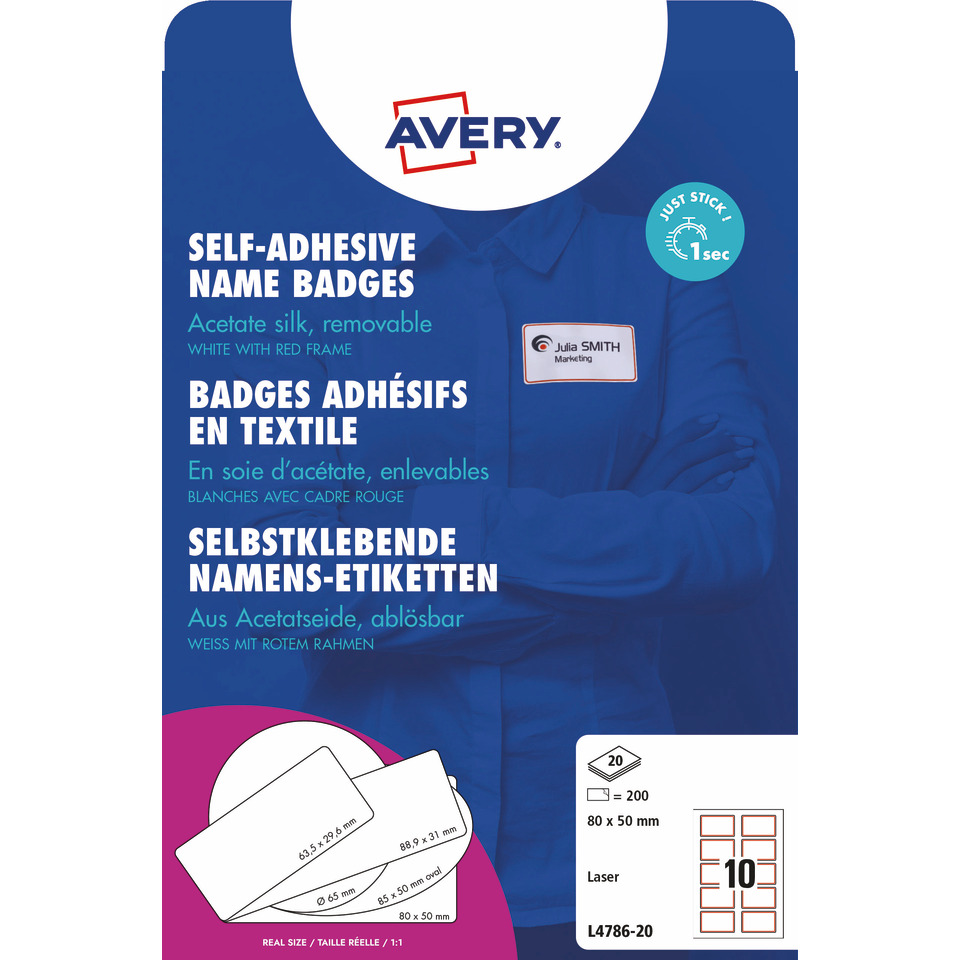 Namensschild, Self-adhesive, Textiles, Label, Kunststoffrahmen
