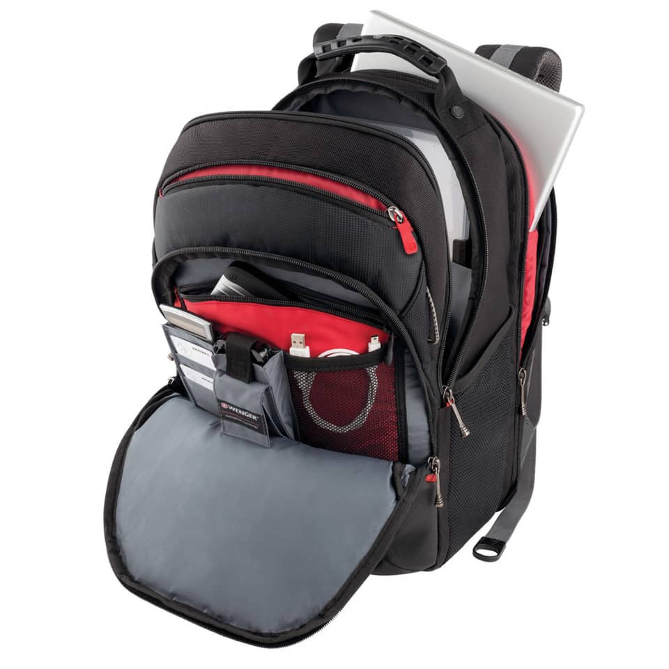 Rucksack, Laptopfach, Fronttasche, Organizer, Schwarz-rot