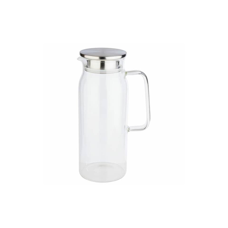 Glaskanne, Wasserkanne, Karaffe, Glas, Deckel aus Metall
