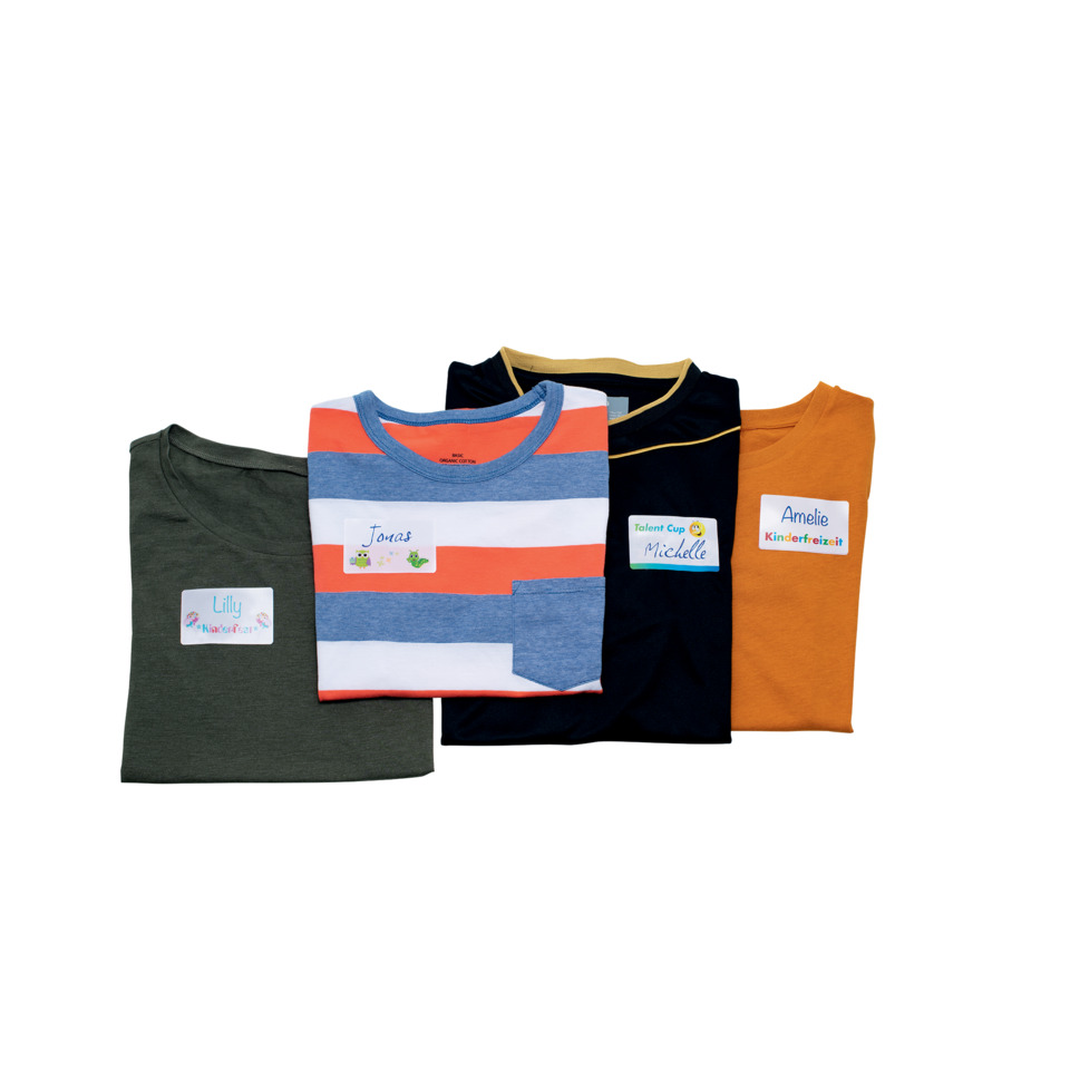 t-shirts, gestreift, bunt, kinder, namensschild
