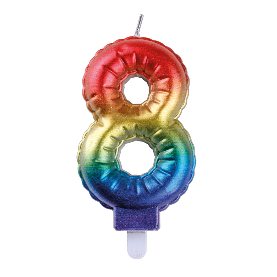 Süßigkeit, Kerzenform, Zahl 8, Regenbogenfarben, Glitzer