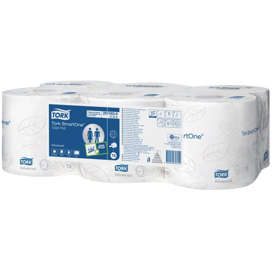 Toilettenpapier, Klopapier, Weiß, Paket, 8 Rollen, Toiletpapier, Tork SmartOne, Rollen Toiletttenpapier, Weißes Rollenpaket, Haushaltspapier