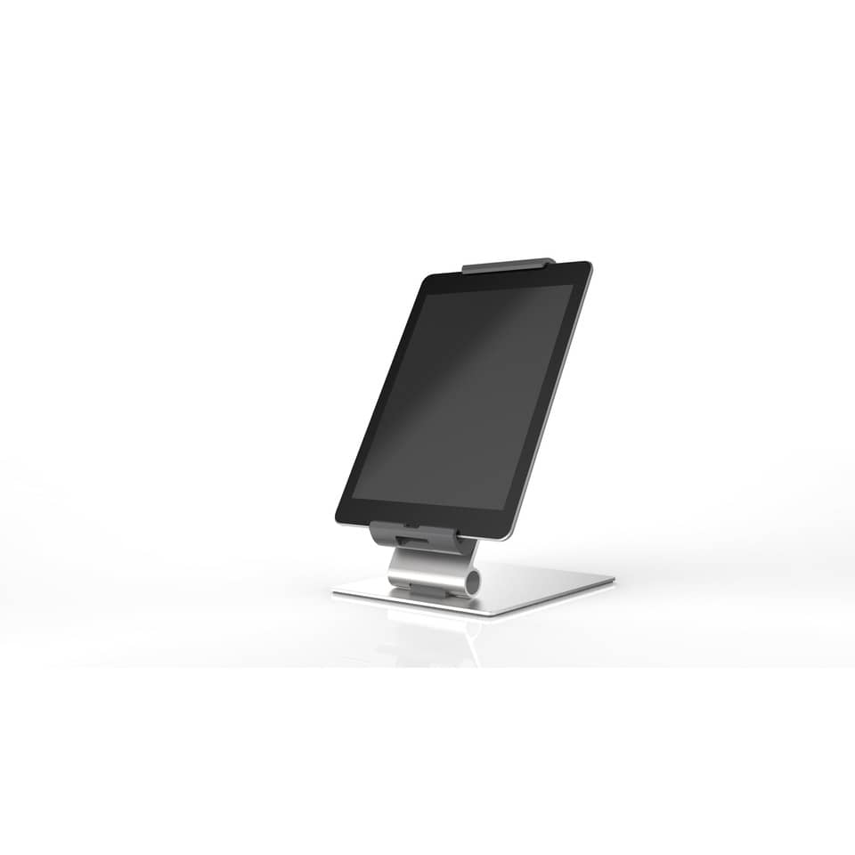 tablet stand, tablet holder, adjustable stand, metal base, black tablet