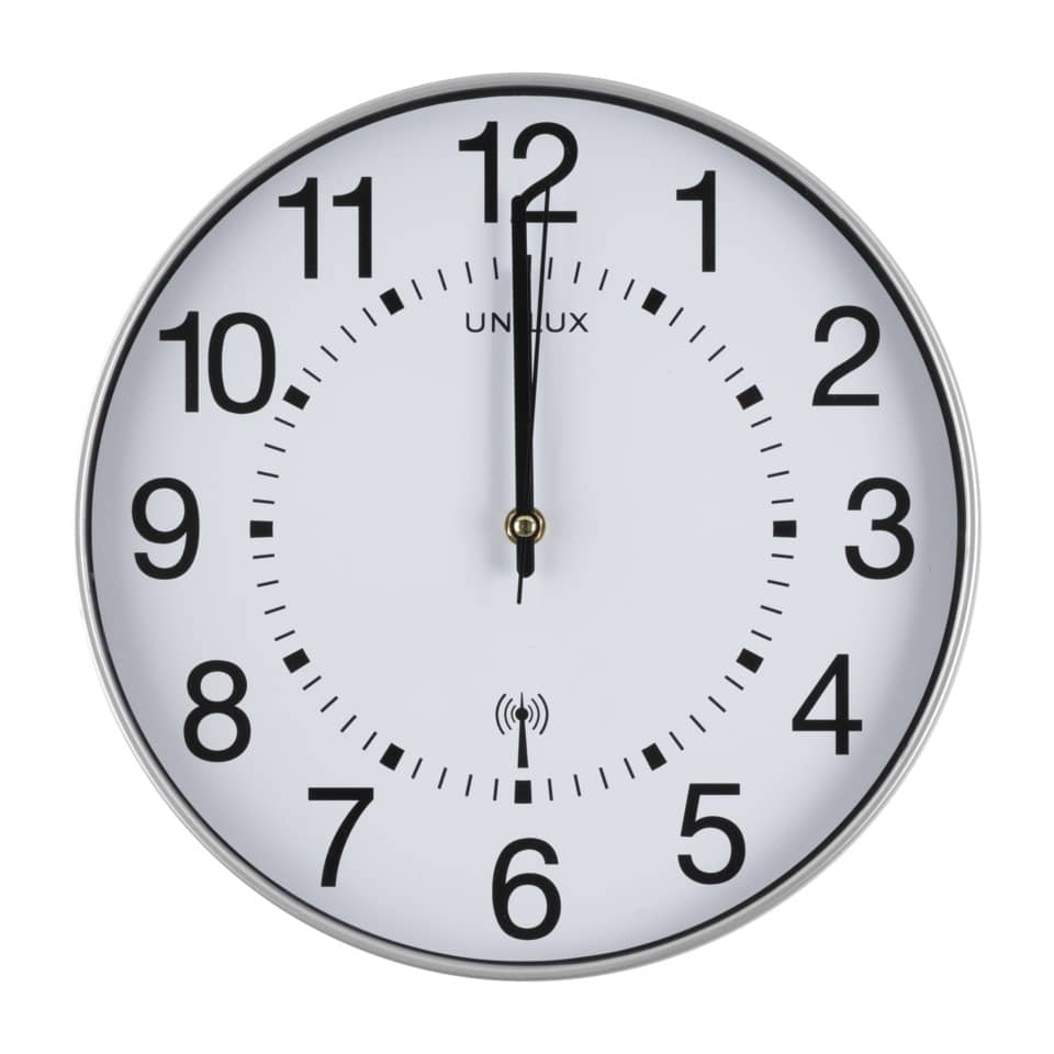 Uhr, Wanduhr, Analoguhr, Silberrahmen, 12-Stunden-Uhr