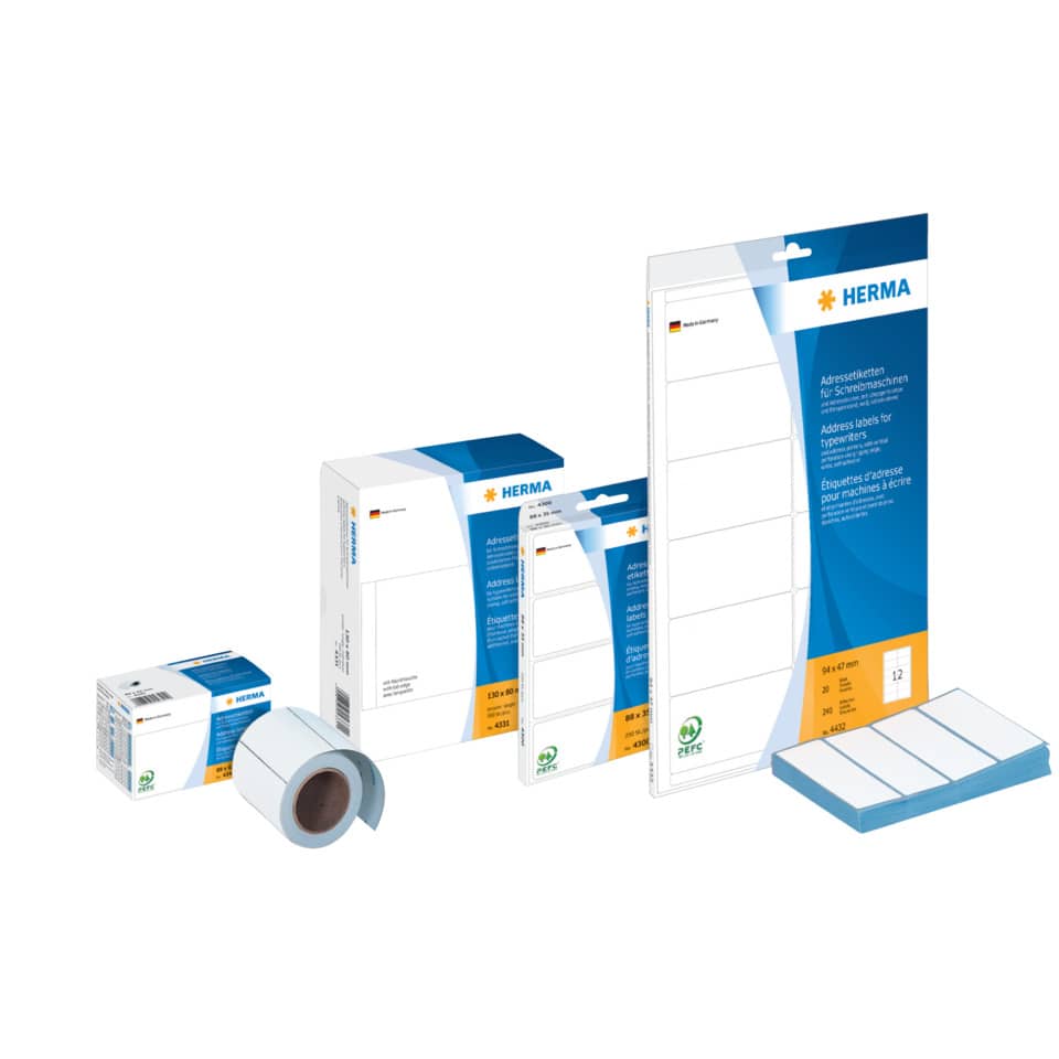 Adressenetikett, Schreibmaschinenetiketten, Büromaterial, Etikettenbox, Klebeband