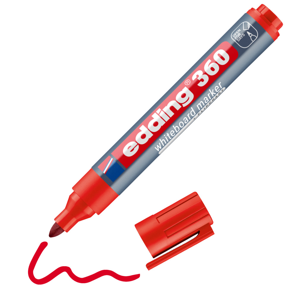  Whiteboard marker,  roter Marker,  Keilspitze,  Radierkappe,  open days Kappe