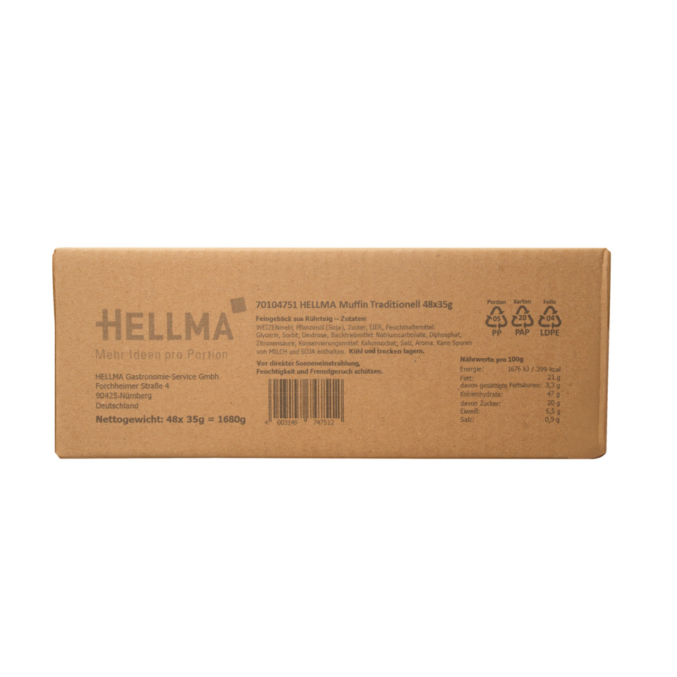  Kartonbox,  Hellma Verpackung,  Muffin,  braune Schachtel,  Nährwertangaben