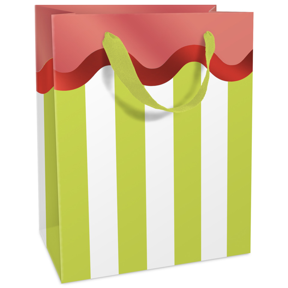 shopping bag, gift bag, gestreiftes muster, limettengrün, rosa oberseite