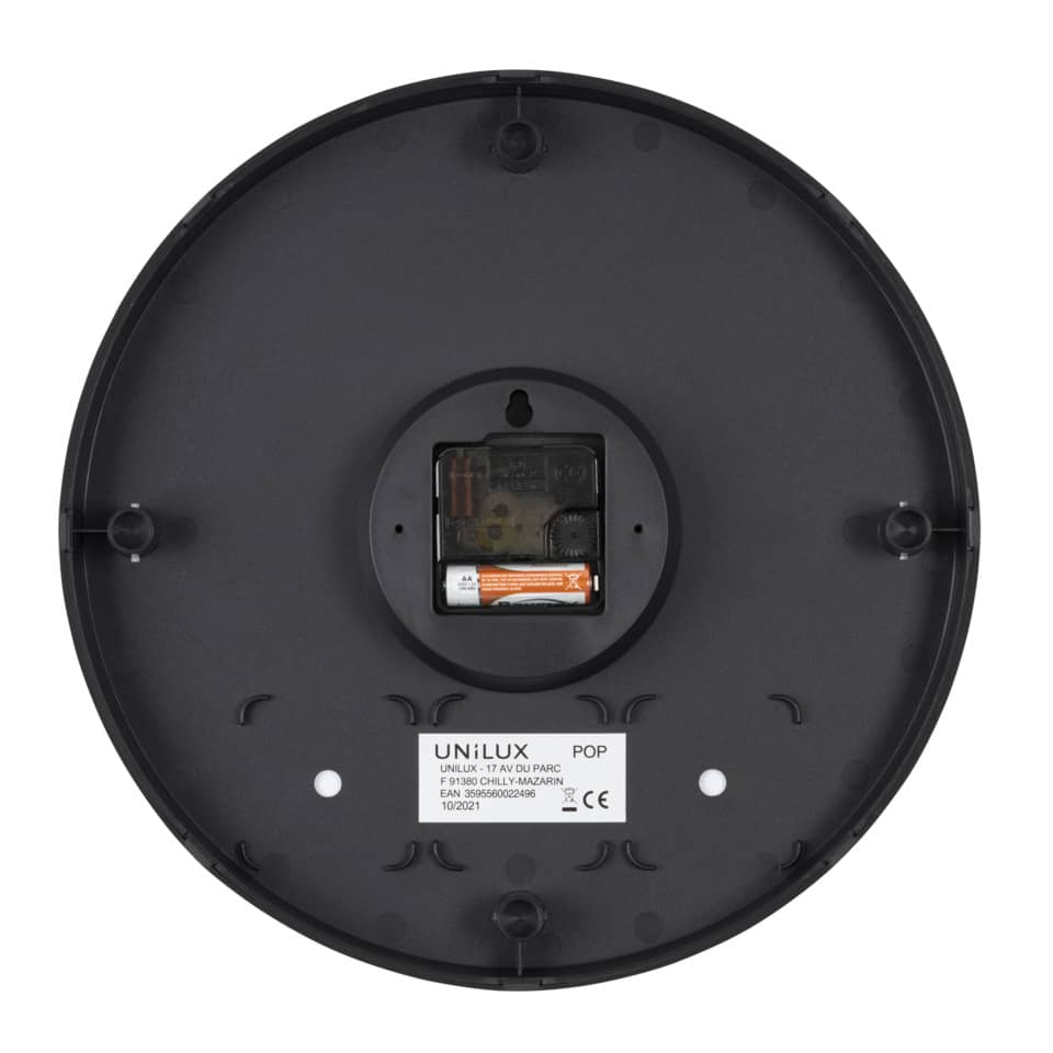 Wanduhr, Batteriefach, Kreisbasis, Schwarz, Unilux